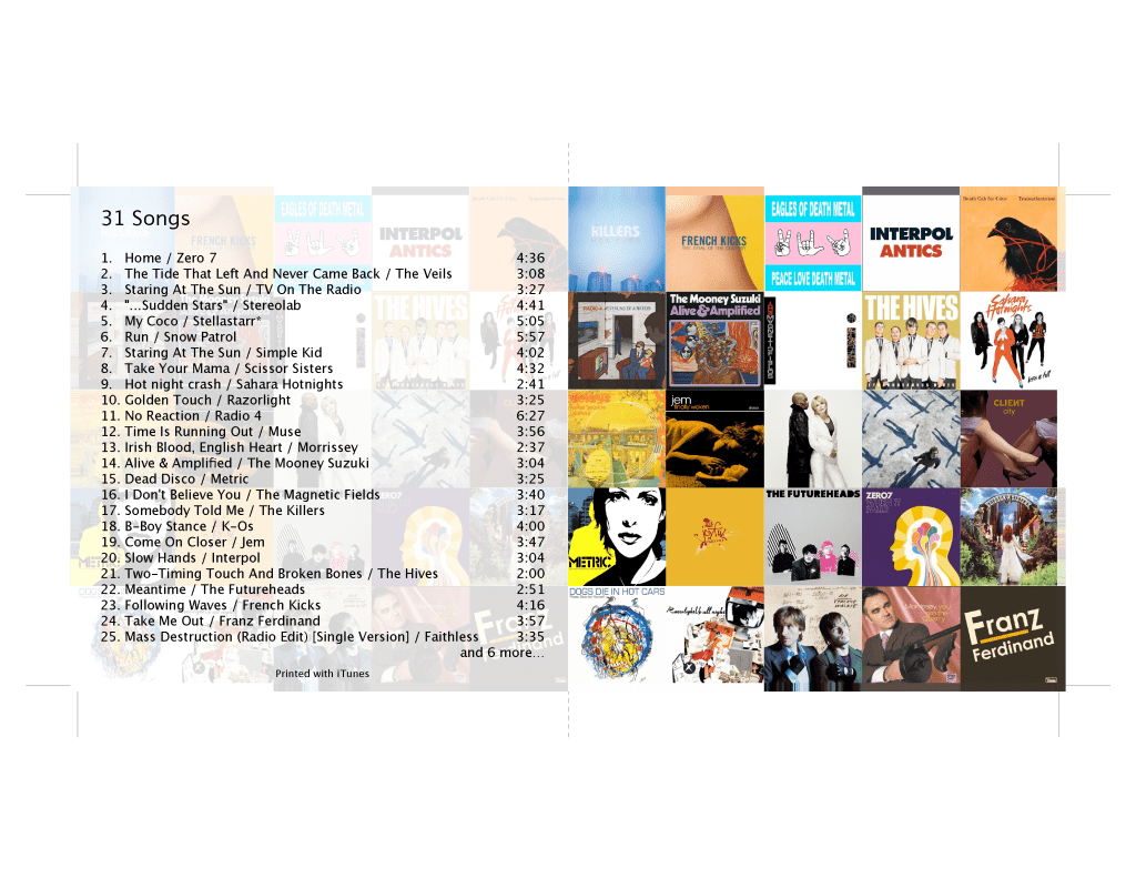 Jewel box insert, 31 Songs from 2004